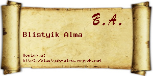 Blistyik Alma névjegykártya